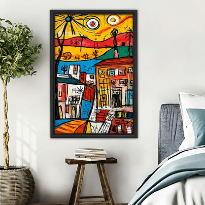 Vibrant Cityscape Canvas - Bold Abstract Town Art Print|Liberty Signs #L606