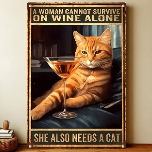 8x12 Cute Cat Metal Sign – Retro Tin Wall Art for Cat Lovers & Kitchens | Liberty Signs #2335
