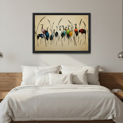 Crane ink art framed print, unique statement wall decor for any room