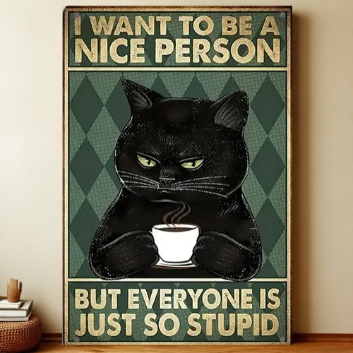 8x12 Cute Cat Metal Sign – Retro Tin Wall Art for Cat Lovers & Kitchens | Liberty Signs #2343