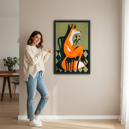 Elegant Fox Wine Mid-Century Modern Framed Canvas l2483