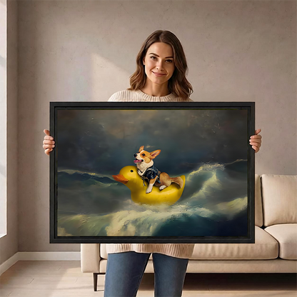 Whimsical Corgi Rubber Duck Storm Canvas Wall Art l3279