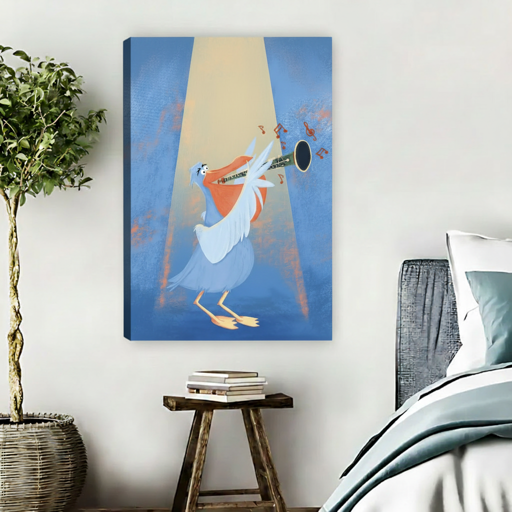 Jazz pelican wall art no frame, canvas wrap, music-themed bedroom wall decor