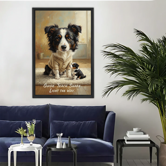 Australian Shepherd Anthropomorphic Wall Art: "Be Present, Be Grateful" Vintage Home Decor Print| Liberty Signs #L297