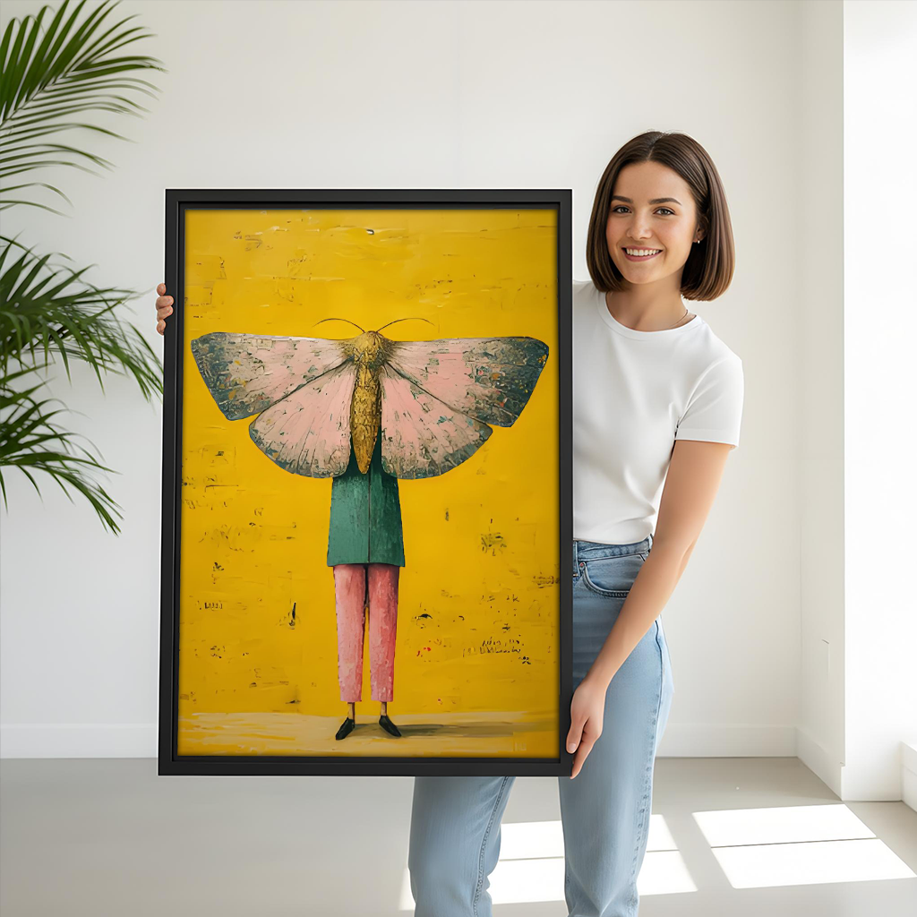 Surreal Moth-Headed Figure Canvas Wall Art | Framed & Unframed l3408