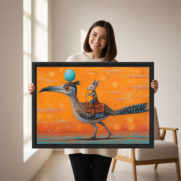 Surreal Roadrunner Rabbit Rider Whimsical Wall Art Print l2937