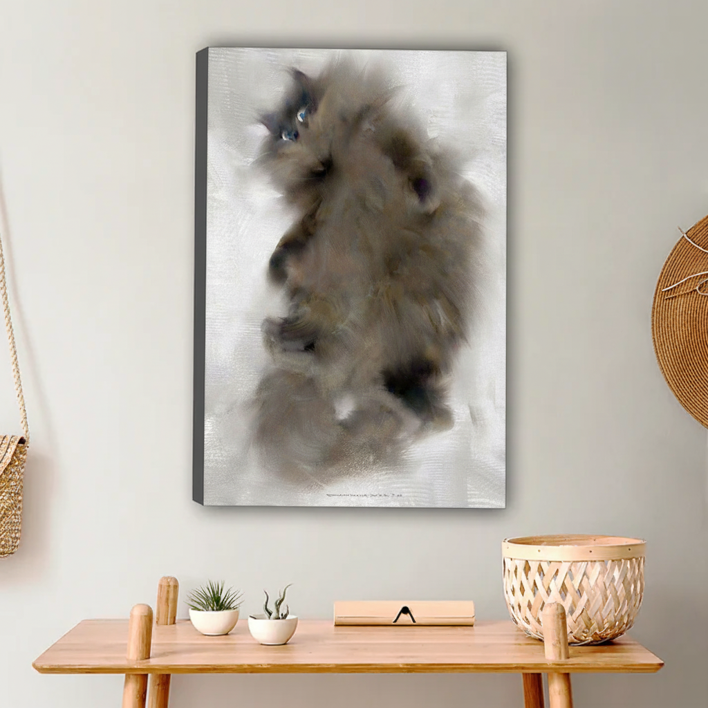 图2 写意蓝眼猫油画无框场景