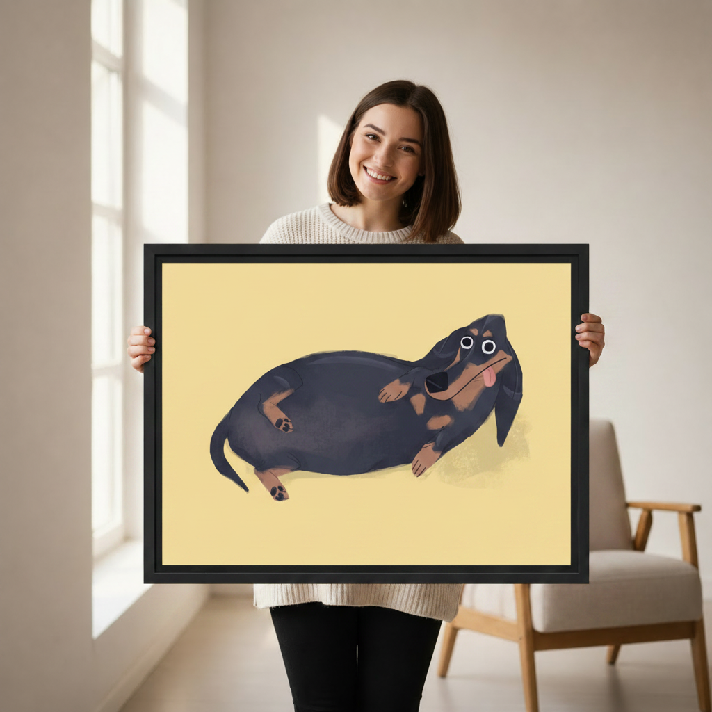 Chubby Dachshund Framed Canvas Print - Cute Dog Wall Art Gift Idea