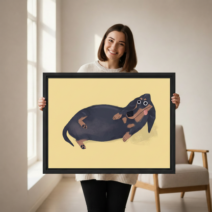 Chubby Dachshund Framed Canvas Print - Cute Dog Wall Art Gift Idea