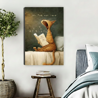 Funny Cat Reading Wall Art – Whimsical Bedroom Poster l2013