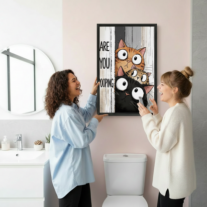 Funny Cat Bathroom Wall Art Framed Print l2004