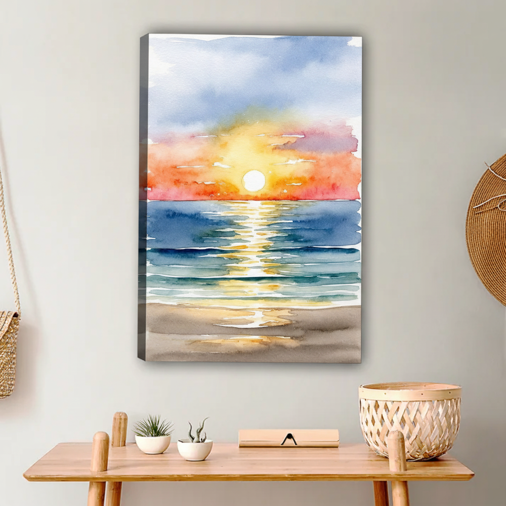 图2 水彩日落海景无框场景