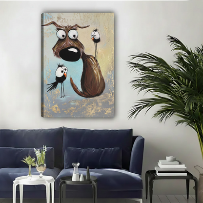 Funny Dog & Birds Whimsical Canvas Wall Art l2021