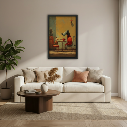 Whimsical Animal Cafe Wall Art Framed Canvas l2035