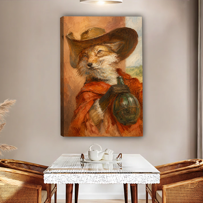 Whimsical Fox Cowboy Canvas Wall Art | Framed & Unframed l4159