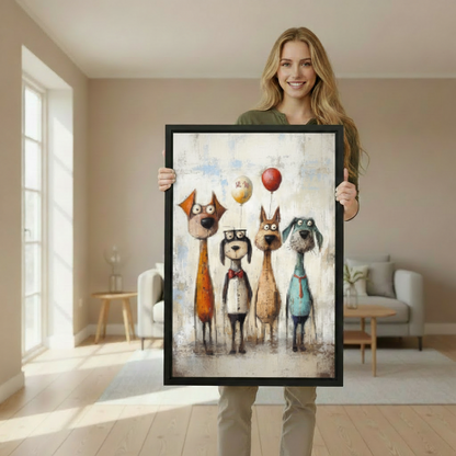 Whimsical Dog Gang Colorful Cartoon Wall Art Print l2023