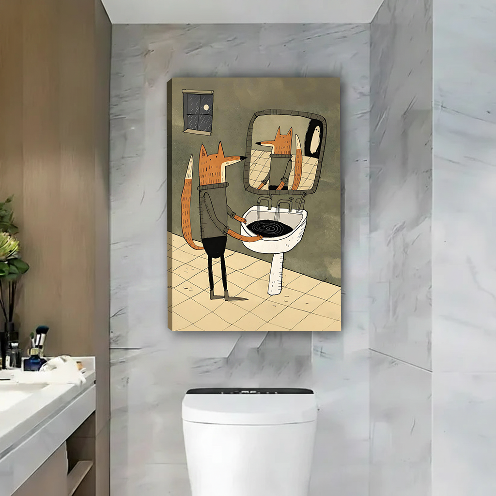 Whimsical Fox Bathroom Canvas Wall Art | Framed & Unframed l4150