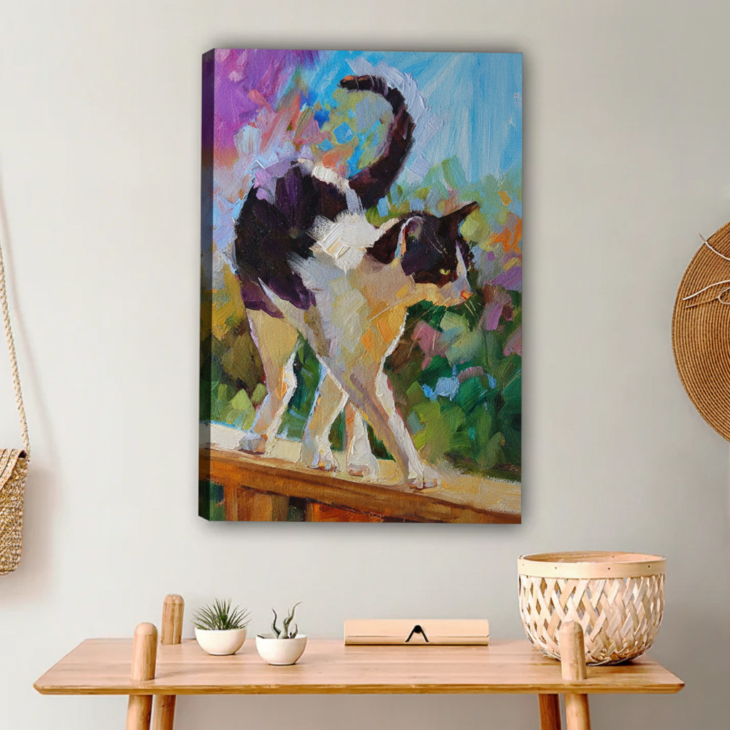 图2 印象派黑白猫油画无框场景