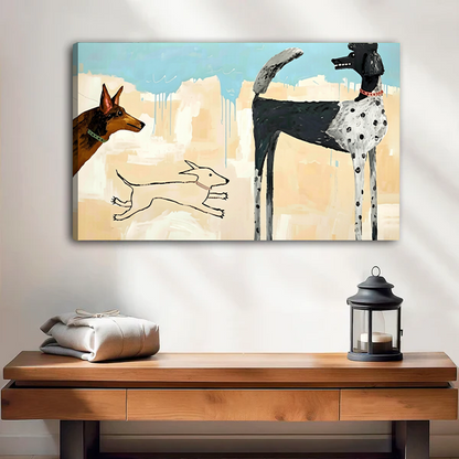 Gallery wrap canvas print of abstract stylized dogs in contemporary art style, living room wall decor for dog lovers