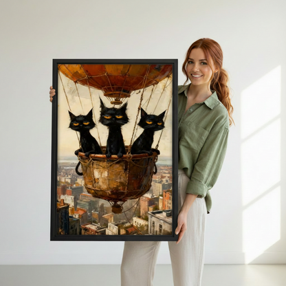 Framed black cat vintage oil painting wall art print, eclectic home decor gift for cat lovers