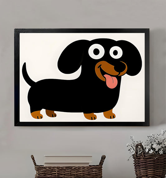 Cute Dachshund Cartoon – Minimalist White Framed Wall Art | Liberty Signs #M3203