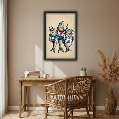 Whimsical Sailor Fish Canvas Wall Art | Framed & Unframed  l4154