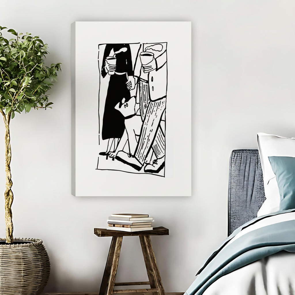 Family Walk Black White Line Art Framed Canvas Print| Liberty Signs #L1646