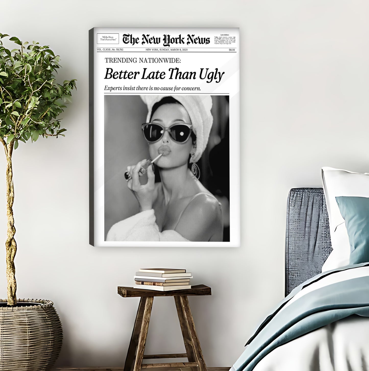 Better Late Than Ugly Vintage Newspaper Framed Canvas Art|Liberty Signs #L1663