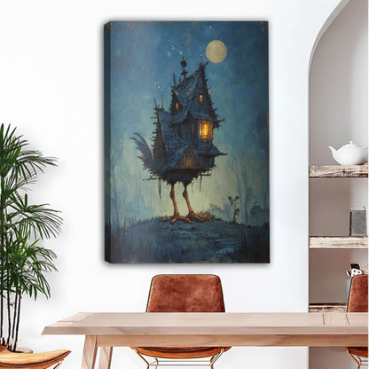 Gothic haunted house canvas wall art gallery wrap displayed in modern dining room