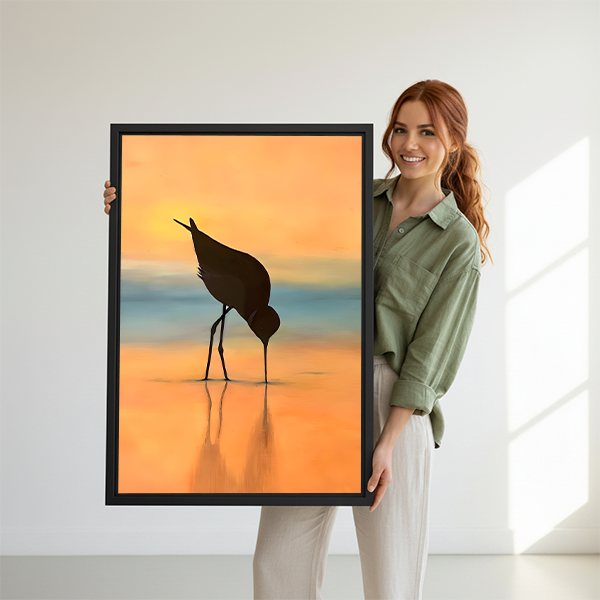 Golden Sunset Crane Silhouette Canvas Wall Art l3055