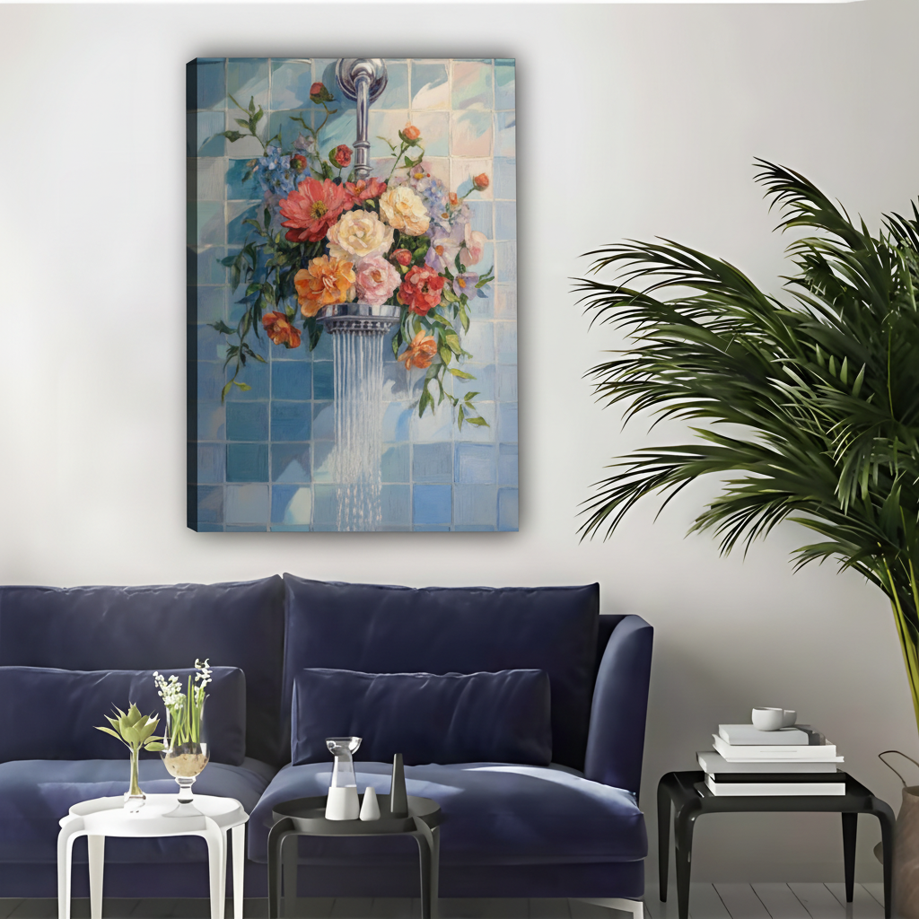 Floral Shower Head Botanical Oil Painting Framed Canvas Art|Liberty Signs #L1686