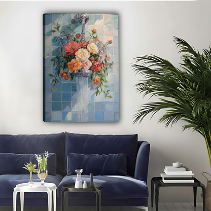 Floral Shower Head Botanical Oil Painting Framed Canvas Art|Liberty Signs #L1686