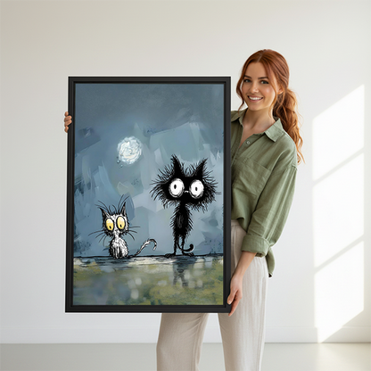 Whimsical Black Cats Moonlight Canvas Wall Art | Framed & Unframed l3347