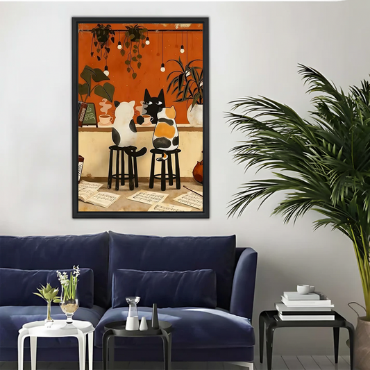 Cats at Coffee Bar Wall Art - Cozy Cafe Canvas Print|Liberty Signs #L335