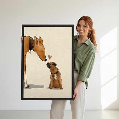 Two Dogs Love Whimsical Illustration Framed Wall Art l2838