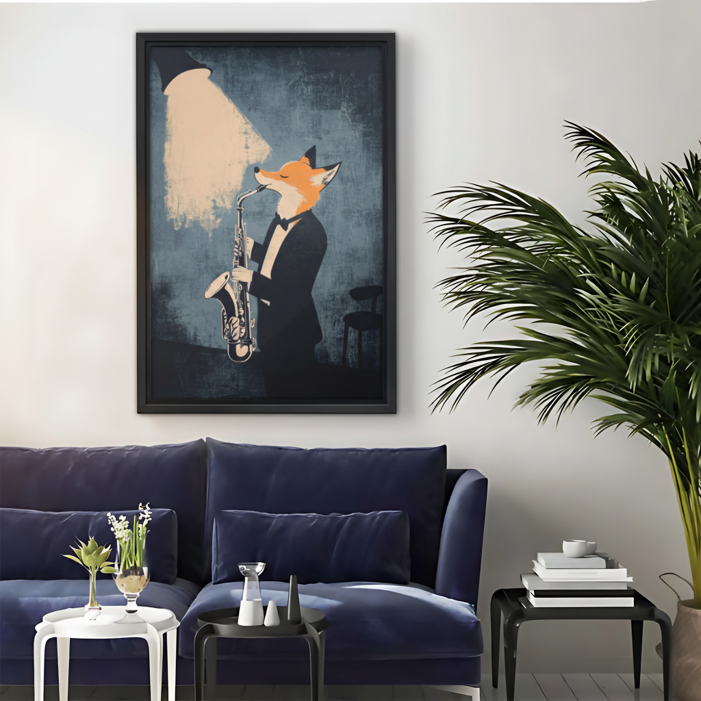 Jazz Fox Saxophone Player Framed Canvas Wall Art|Liberty Signs#L1936