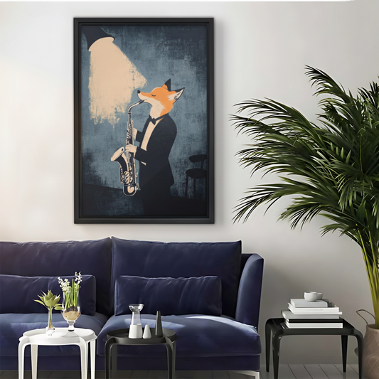 Jazz Fox Saxophone Player Framed Canvas Wall Art|Liberty Signs#L1936