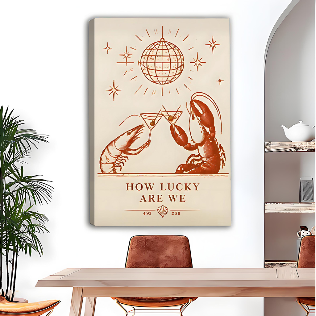 Vintage Lobster & Shrimp Canvas Wall Art | Framed & Unframed l4353