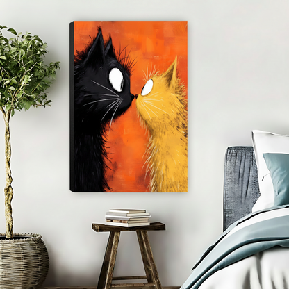 Black & Orange Cat Face-Off Framed Canvas Wall Art|Liberty Signs#L1886