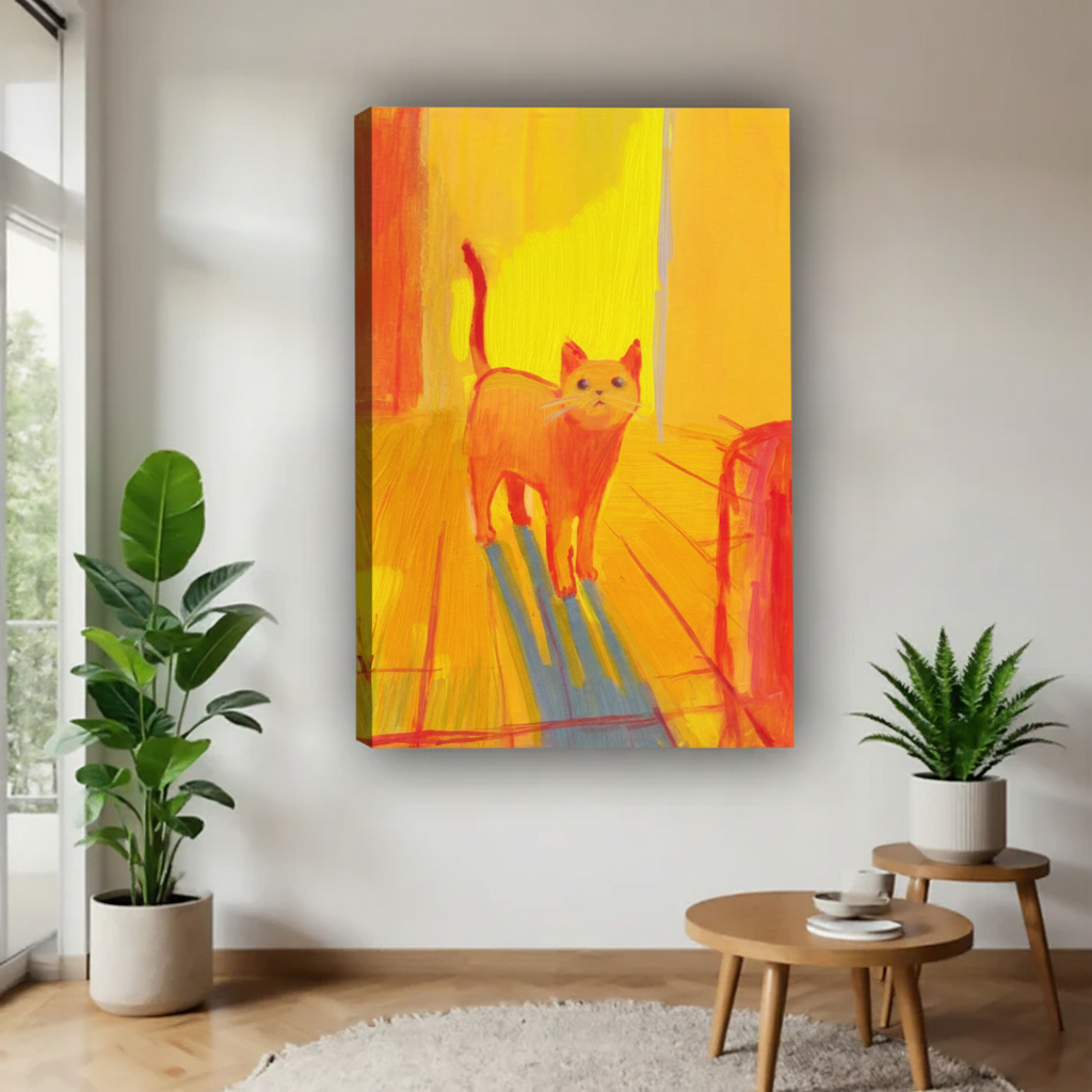 图2-黄橙色调猫咪抽象画