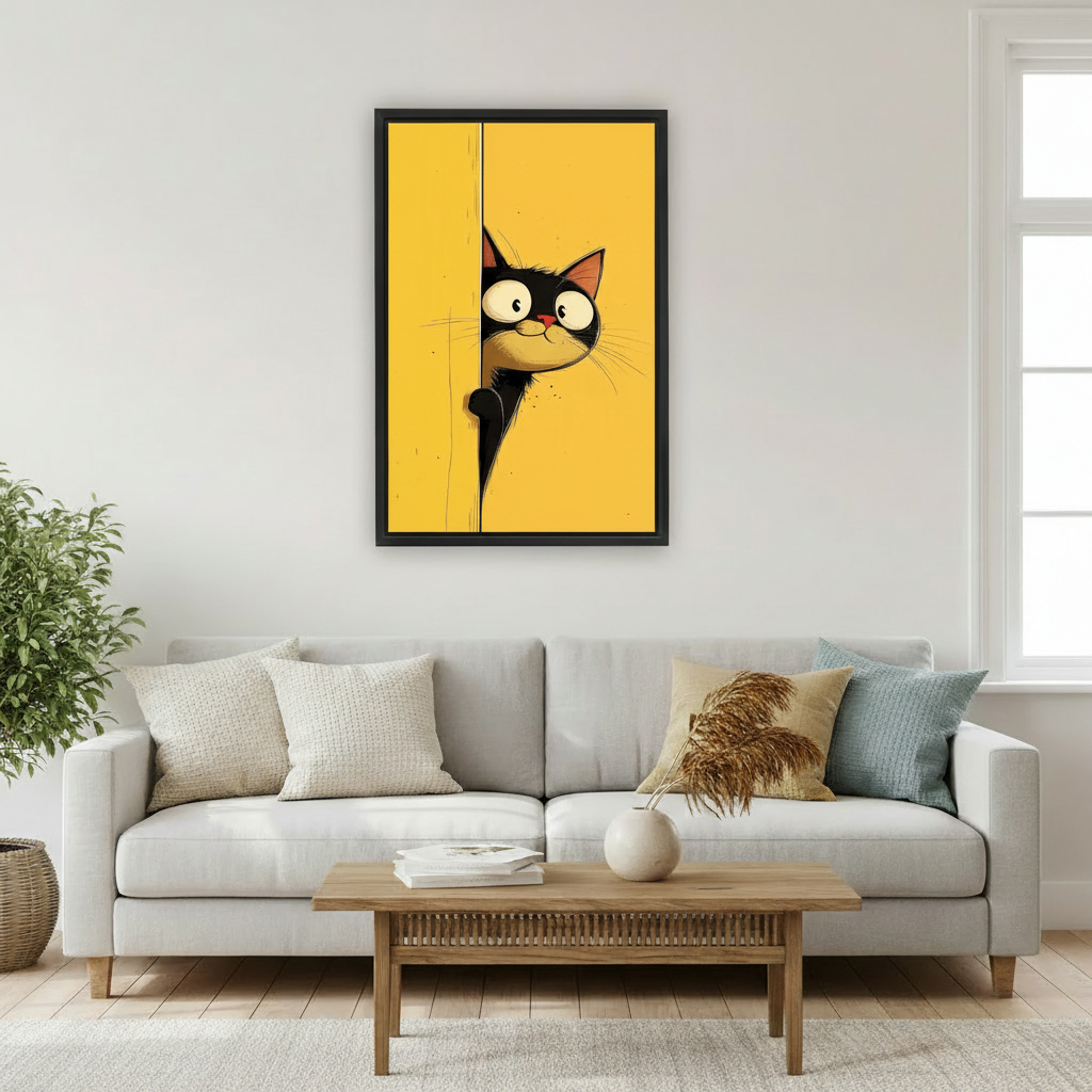 Peeking Black Cat Funny Comic Wall Art Print l1979