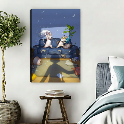 Funny Cat Dog Canvas Wall Art | Humorous Home Decor l2011