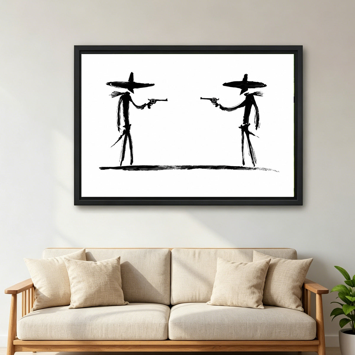Minimalist Western Duel Canvas Wall Art | Framed & Unframed l4052