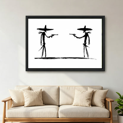 Minimalist Western Duel Canvas Wall Art | Framed & Unframed l4052