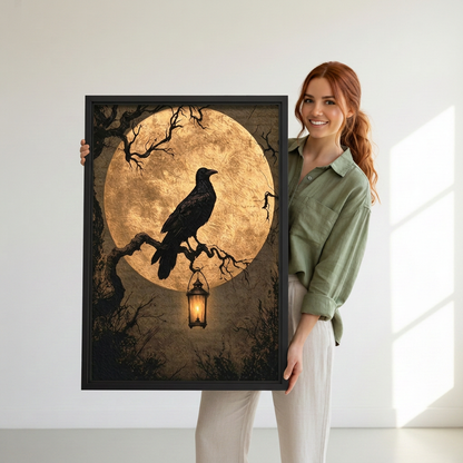 Gothic Raven and Moon Canvas Wall Art | Framed & Unframed l5049