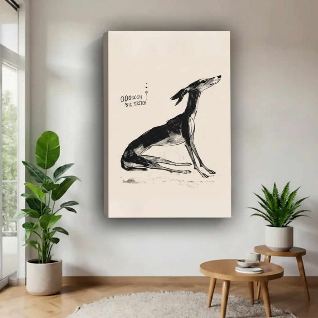 Greyhound big stretch ink sketch gallery wrap canvas print — OOOOOOH BIG STRETCH dog illustration, frameless minimalist pet lover wall art
