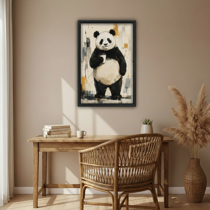 Abstract panda canvas wall art – coffee lover gift idea for living room or office decor