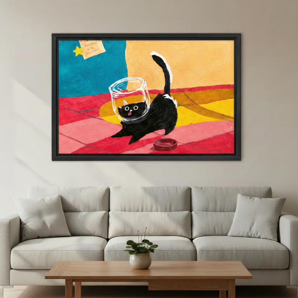 Colorful funny cat canvas art print, unique gift for cat lovers, home decor