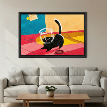 Colorful funny cat canvas art print, unique gift for cat lovers, home decor