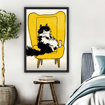 Black & White Cat on Yellow Chair Retro Wall Art| Liberty Signs #L888